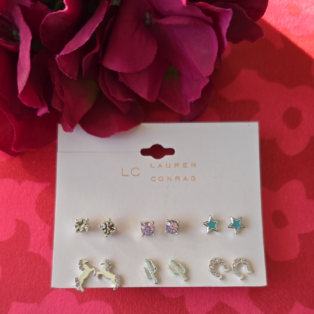 LC Lauren Conrad Silver and Multicolor Earring Set